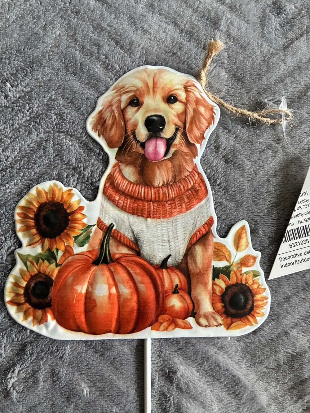 Fall Golden Retriever Dog Garden Yard Potted Plant Stake Sunflowers Pumpkins NEW